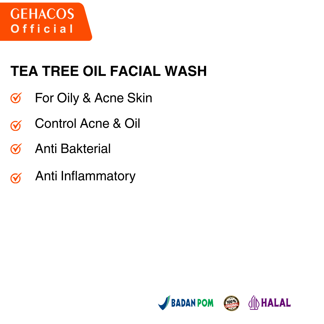 GEHACOS Tea Tree Oil Facial Wash, For Oily & Acne Skin, Anti Bacterial, Anti Inflammatory, 100 ml