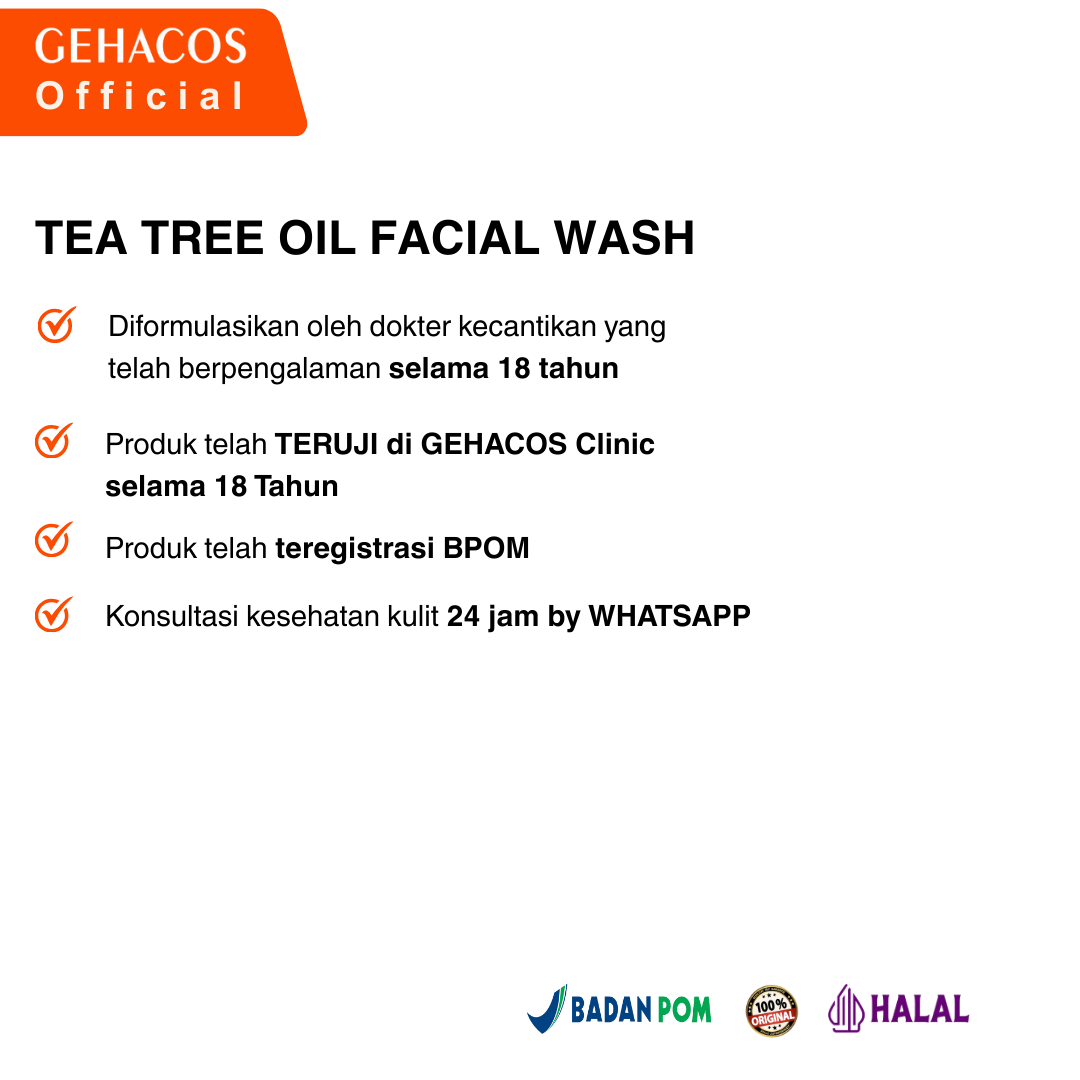 GEHACOS Tea Tree Oil Facial Wash, For Oily & Acne Skin, Anti Bacterial, Anti Inflammatory, 100 ml - Gambar 3