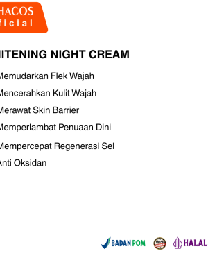 GEHACOS Whitening Night Cream, Alpha Arbutin, Vitamin A, Niacinamide Untuk Flek & Regenerasi Sel
