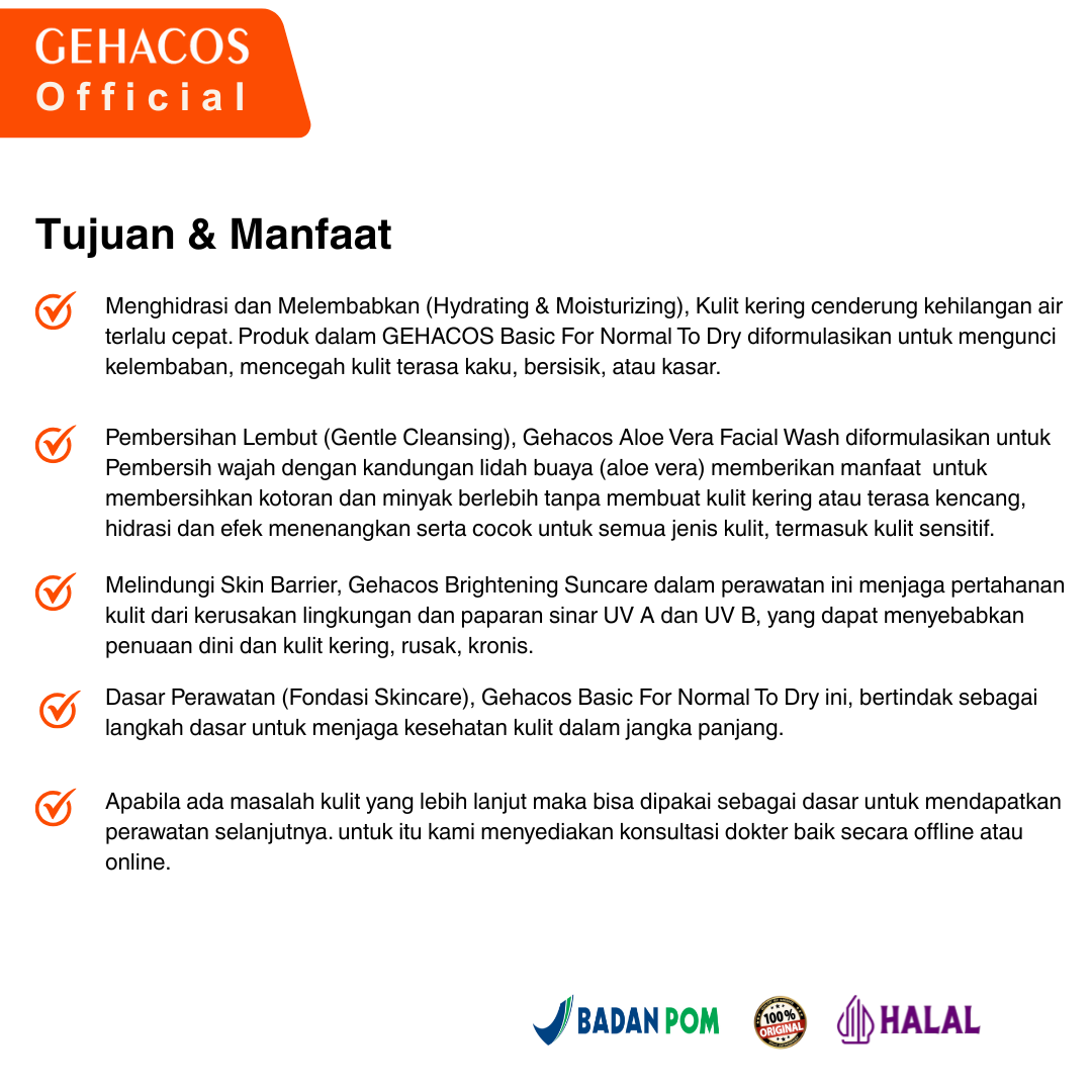 GEHACOS Basic For Normal To Dry, Moisturizes Skin, Anti Oxidant, Skin Barrier, Anti Aging, SPF 49+ - Gambar 4