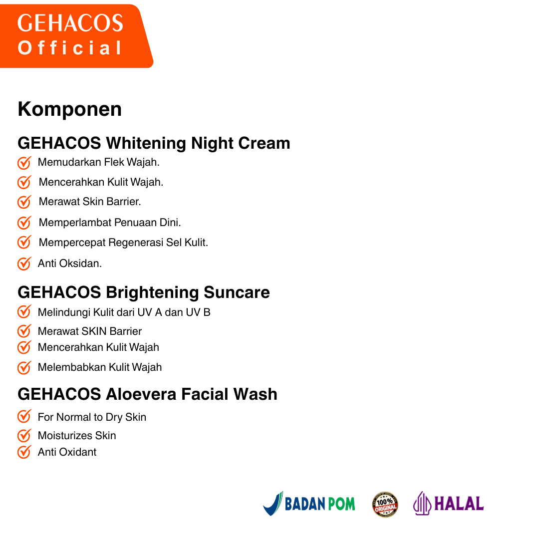 GEHACOS Whitening Signature, Flek, Moisturizes Skin, Pencerah, Skin Barrier,Regenerasi sel, SPF49+ - Gambar 7