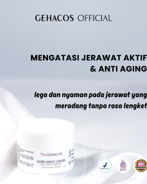 GEHACOS Acne Night Cream, Bee Venom, Bisabolol, Niacinamide, Retinol Untuk Jerawat & Anti Aging