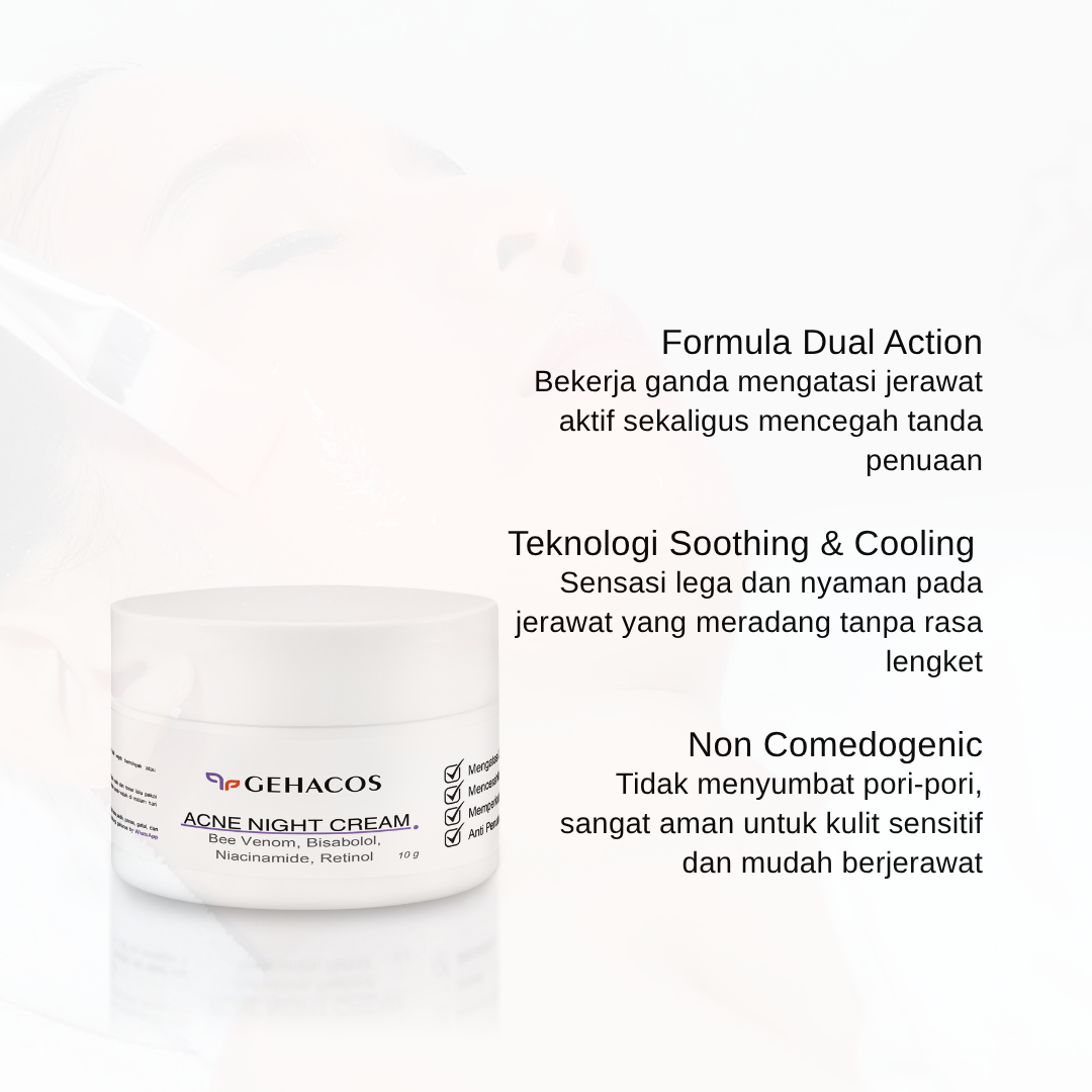 GEHACOS Acne Night Cream, Bee Venom, Bisabolol, Niacinamide, Retinol Untuk Jerawat & Anti Aging - Gambar 4