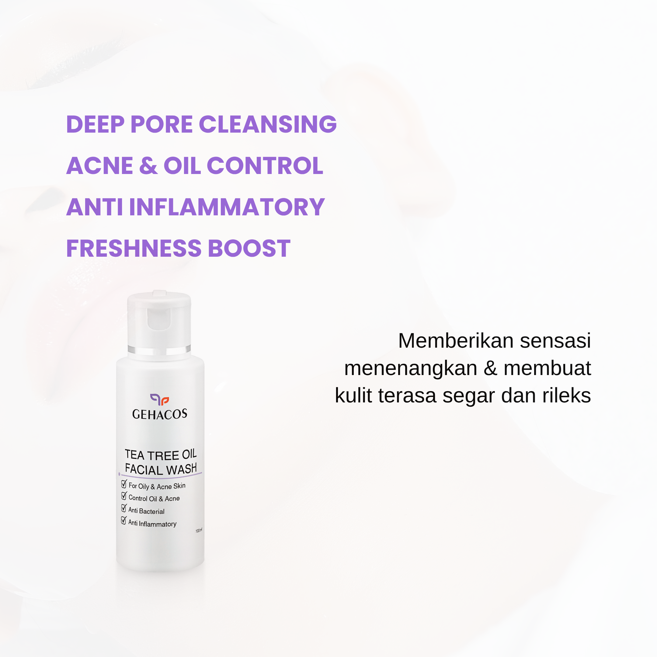 GEHACOS Tea Tree Oil Facial Wash, For Oily & Acne Skin, Anti Bacterial, Anti Inflammatory, 100 ml - Gambar 7