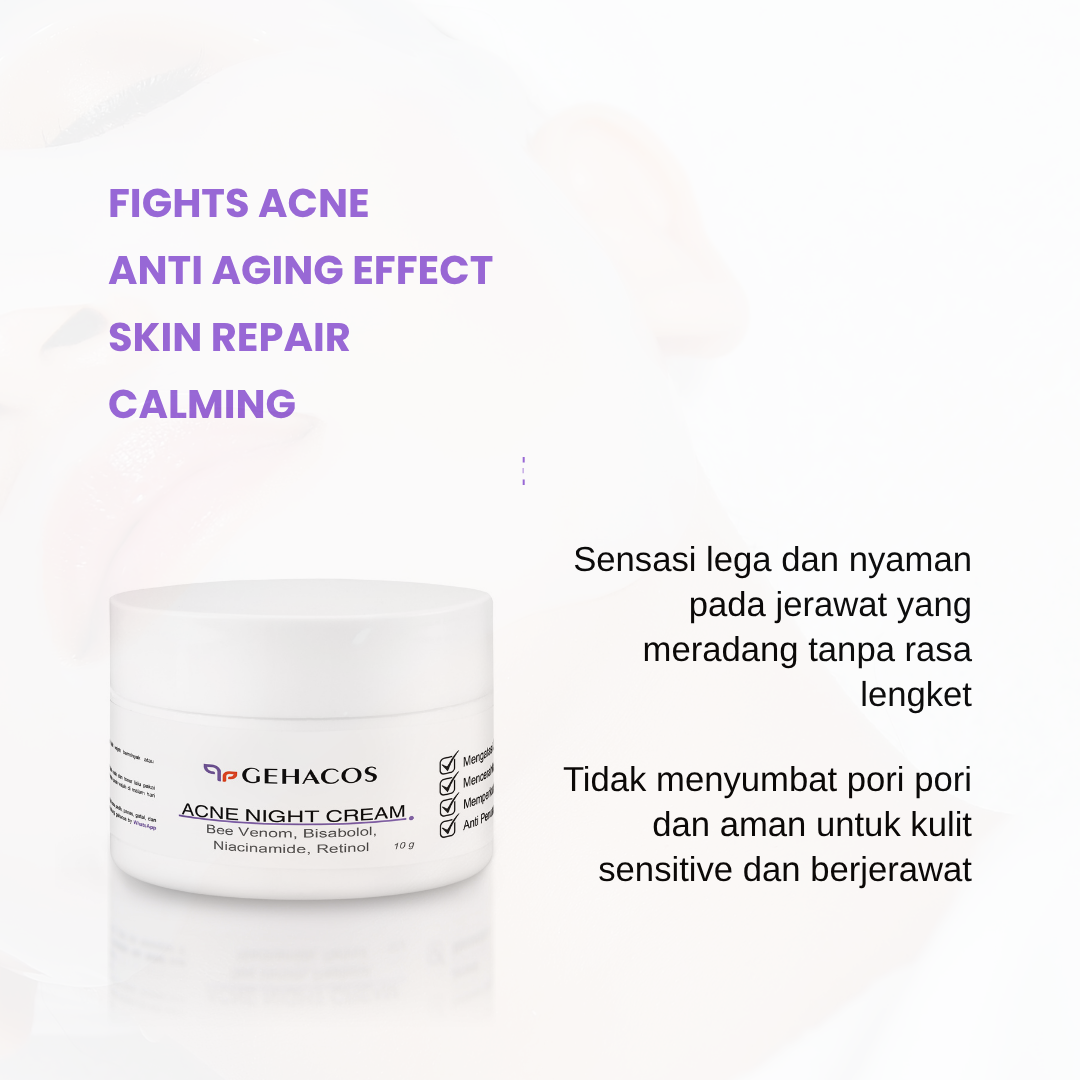 GEHACOS Acne Night Cream, Bee Venom, Bisabolol, Niacinamide, Retinol Untuk Jerawat & Anti Aging - Gambar 7